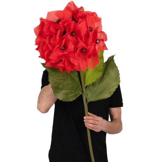 Hortensie artificiala D38xH110 cm rosie cu tulpina gigant XL fara suport
