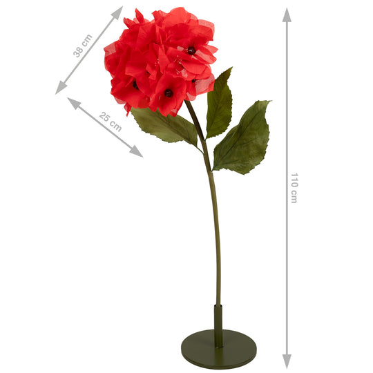 Hortensie artificiala D38xH110 cm rosie cu tulpina gigant XL fara suport