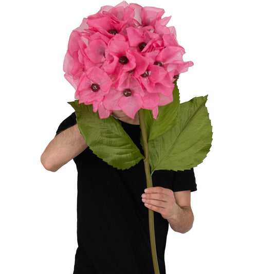 Hortensie artificiala D38xH110 cm roz cyclame cu tulpina gigant XL fara suport