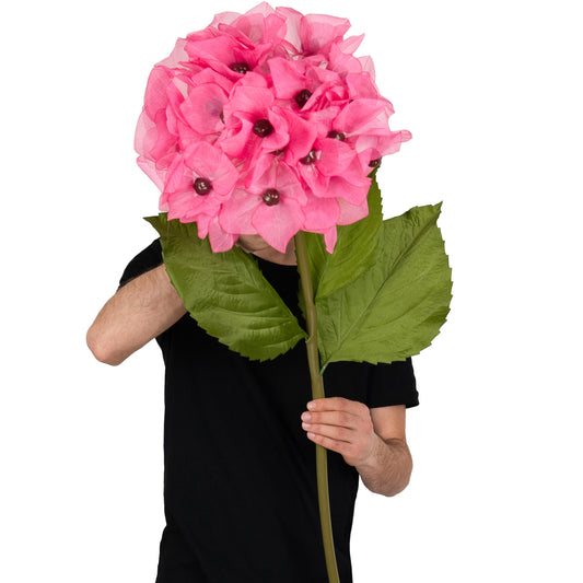 Hortensie artificiala D38xH110 cm roz cyclame cu tulpina gigant XL fara suport