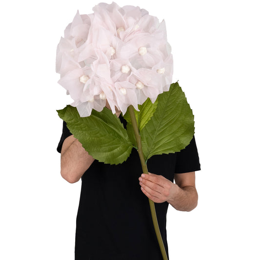 Hortensie artificiala D38xH110 cm roz pal cu tulpina gigant XL fara suport