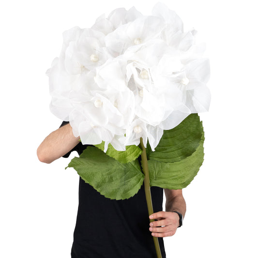 Hortensie artificiala D50xH130 cm alba cu tulpina gigant XXL fara suport