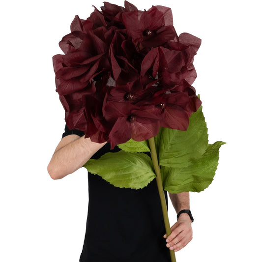 Hortensie artificiala D50xH130 cm burgundy cu tulpina gigant XXL fara suport