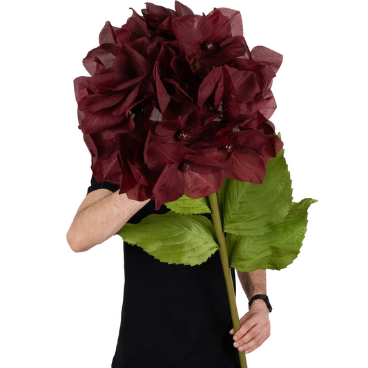 Hortensie artificiala D50xH130 cm burgundy cu tulpina gigant XXL fara suport