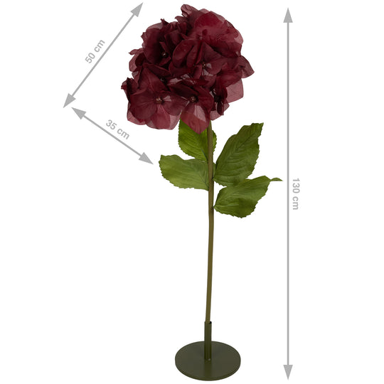 Hortensie artificiala D50xH130 cm burgundy cu tulpina gigant XXL fara suport