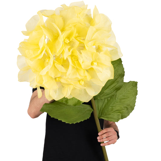 Hortensie artificiala D50xH130 cm galbena cu tulpina gigant XXL fara suport