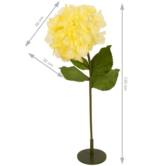 Hortensie artificiala D50xH130 cm galbena cu tulpina gigant XXL fara suport