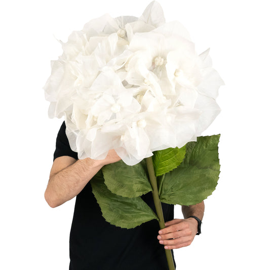 Hortensie artificiala D50xH130 cm ivory cu tulpina gigant XXL fara suport