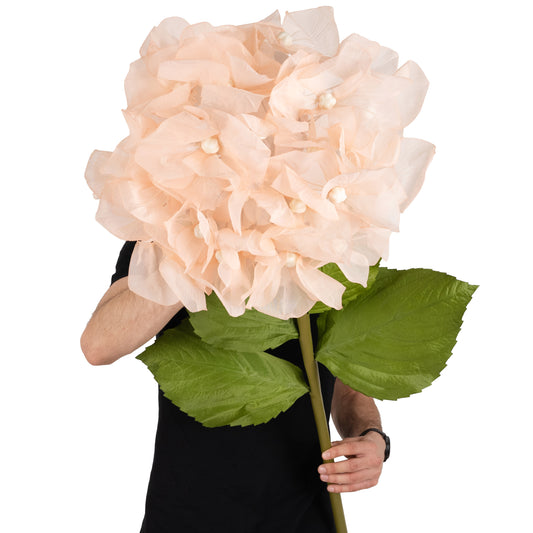 Hortensie artificiala D50xH130 cm piersica cu tulpina gigant XXL fara suport