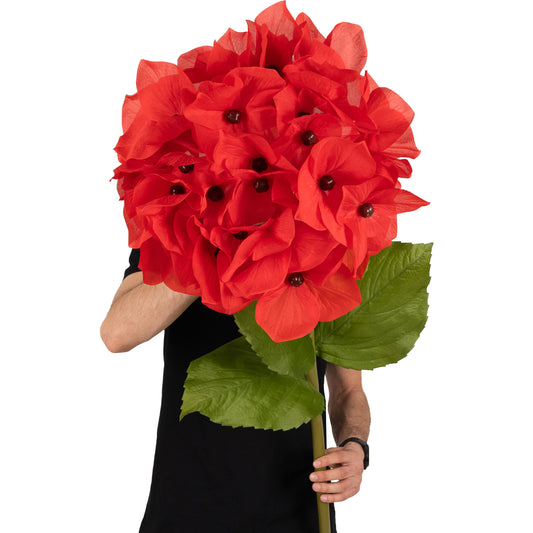 Hortensie artificiala D50xH130 cm rosie cu tulpina gigant XXL fara suport