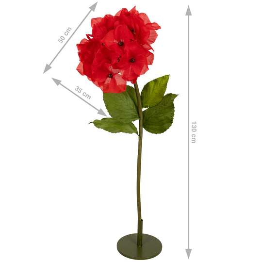 Hortensie artificiala D50xH130 cm rosie cu tulpina gigant XXL fara suport