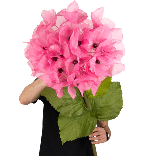 Hortensie artificiala D50xH130 cm roz cyclame cu tulpina gigant XXL fara suport