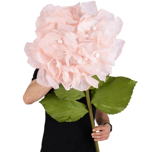 Hortensie artificiala D50xH130 cm roz pal cu tulpina gigant XXL fara suport