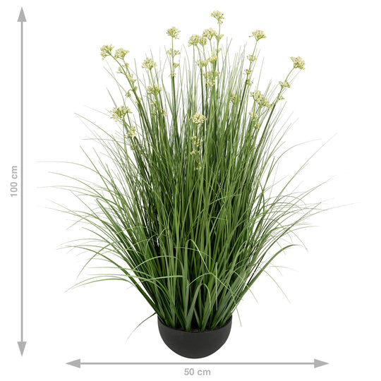 Iarba artificiala Onion 100 cm cu 18 flori de praz albe