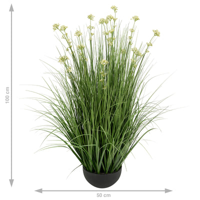 Iarba artificiala Onion 100 cm cu 18 flori de praz albe