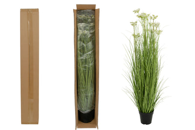 Iarba artificiala Onion 120 cm cu 11 flori de morcov albe