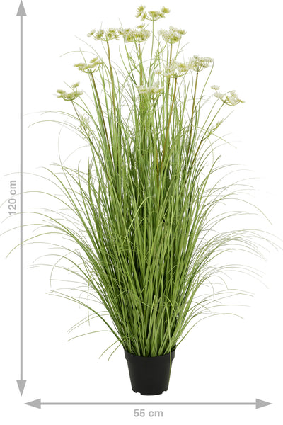 Iarba artificiala Onion 120 cm cu 11 flori de morcov albe