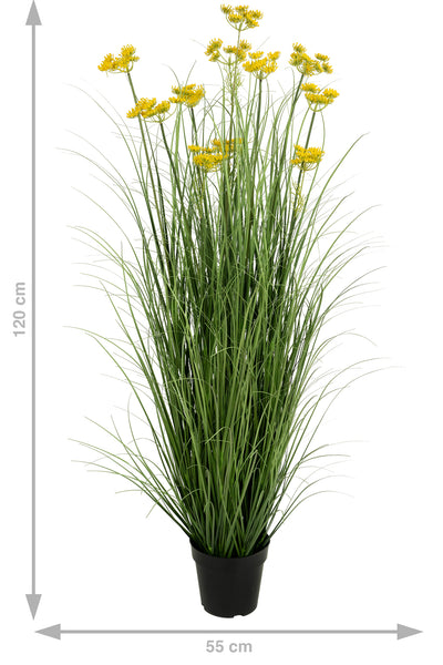 Iarba artificiala Onion 120 cm cu 11 flori de morcov galbene