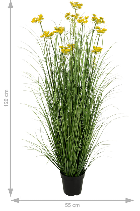Iarba artificiala Onion 120 cm cu 11 flori de morcov galbene