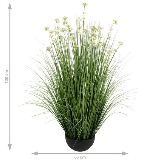 Iarba artificiala Onion 120 cm cu 22 flori de praz albe