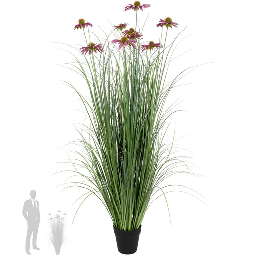 Iarba artificiala Onion 120 cm cu 5 flori de crizantema mov