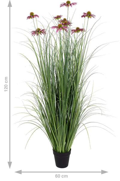 Iarba artificiala Onion 120 cm cu 5 flori de crizantema mov
