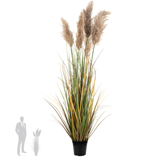 Iarba artificiala Onion 120 cm cu 5 flori naturale de pampas bej deschis