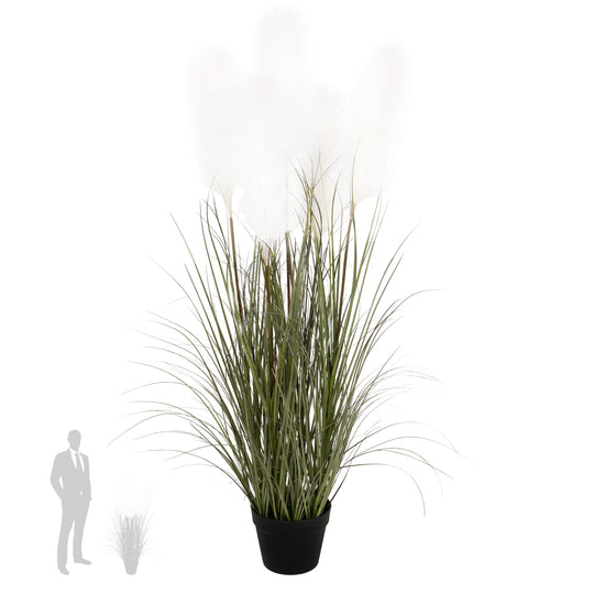 Iarba artificiala Onion 120 cm cu 5 flori naturale de pampas crem