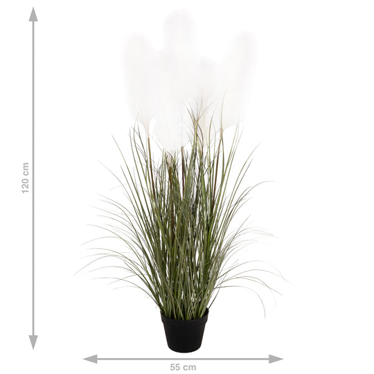 Iarba artificiala Onion 120 cm cu 5 flori naturale de pampas crem
