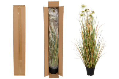 Iarba artificiala Onion 120 cm cu 8 flori albe de crizantema