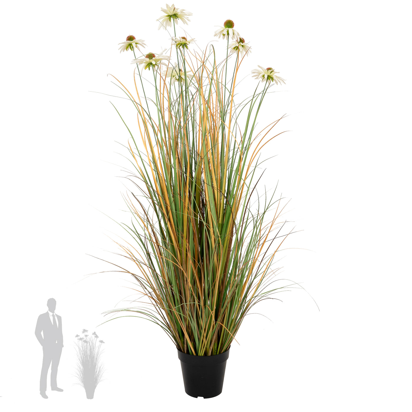 Iarba artificiala Onion 120 cm cu 8 flori albe de crizantema