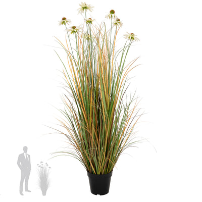 Iarba artificiala Onion 120 cm cu 8 flori albe de crizantema