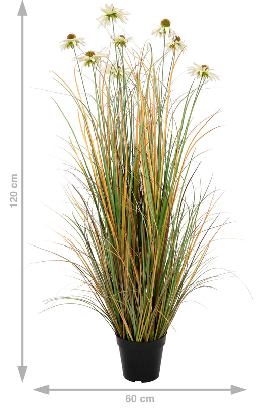 Iarba artificiala Onion 120 cm cu 8 flori albe de crizantema
