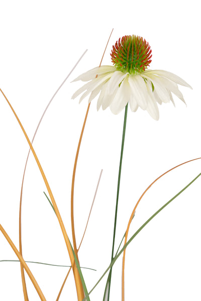 Iarba artificiala Onion 120 cm cu 8 flori albe de crizantema