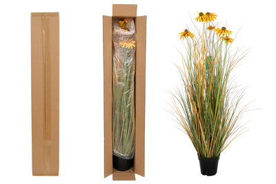 Iarba artificiala Onion 120 cm cu 8 flori galbene de crizantema