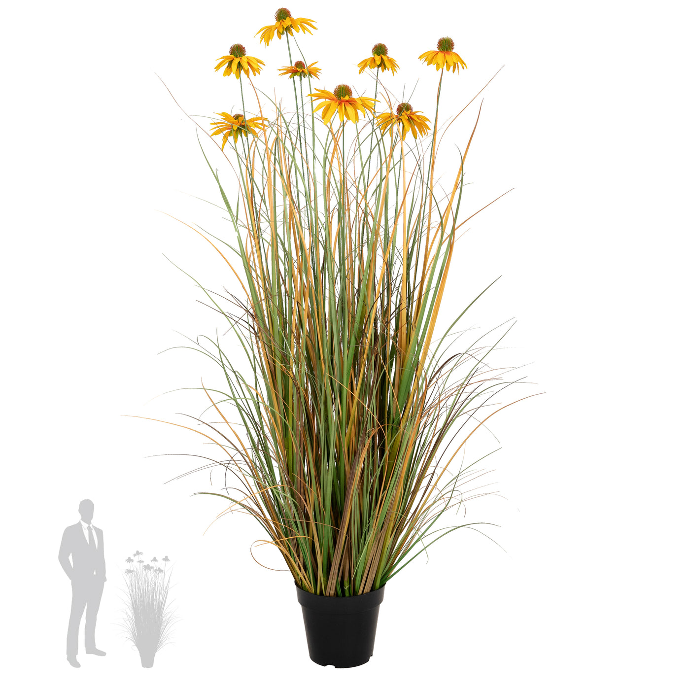 Iarba artificiala Onion 120 cm cu 8 flori galbene de crizantema