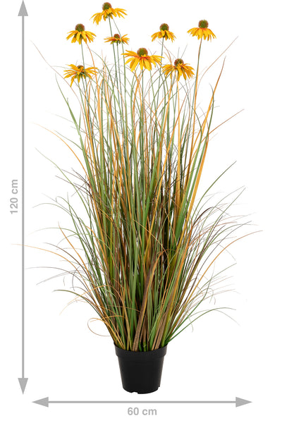 Iarba artificiala Onion 120 cm cu 8 flori galbene de crizantema