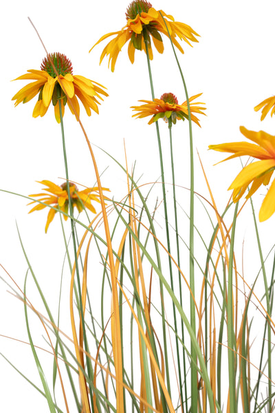 Iarba artificiala Onion 120 cm cu 8 flori galbene de crizantema