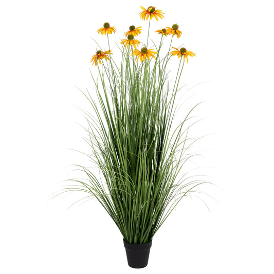Iarba artificiala Onion 120 cm cu 9 flori de crizantema galbene
