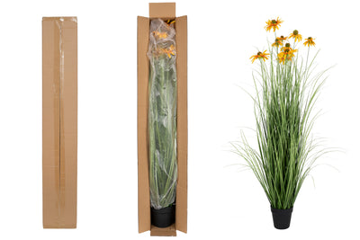 Iarba artificiala Onion 120 cm cu 9 flori de crizantema galbene