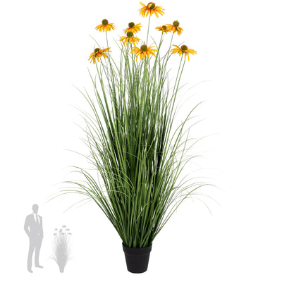 Iarba artificiala Onion 120 cm cu 9 flori de crizantema galbene