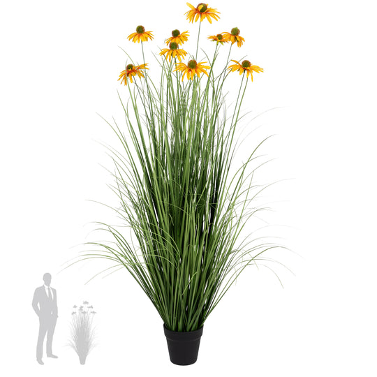 Iarba artificiala Onion 120 cm cu 9 flori de crizantema galbene