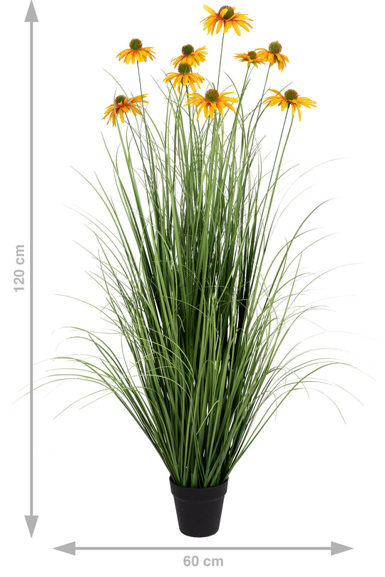 Iarba artificiala Onion 120 cm cu 9 flori de crizantema galbene