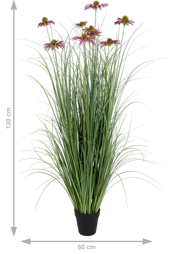 Iarba artificiala Onion 120 cm cu 9 flori de crizantema mov