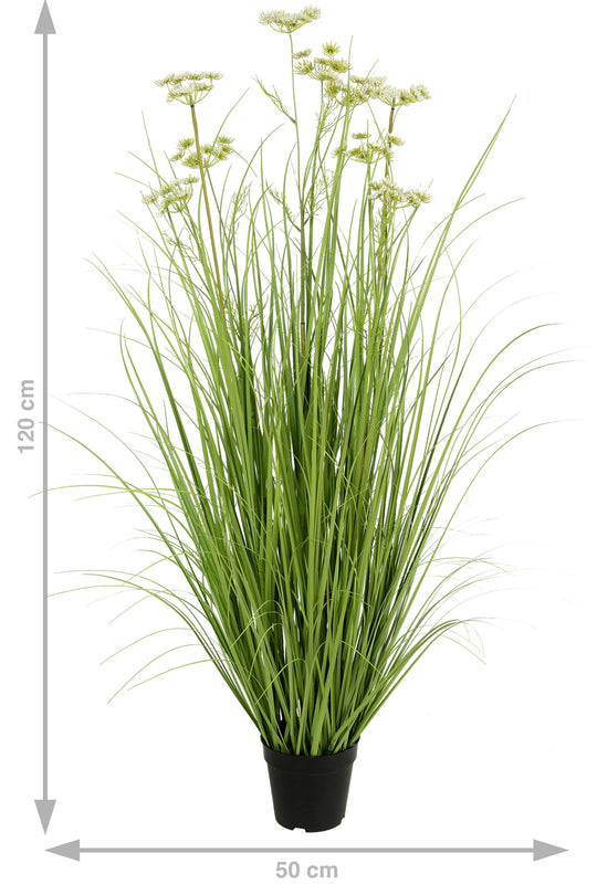 Iarba artificiala Onion 120 cm cu 9 flori de morcov albe