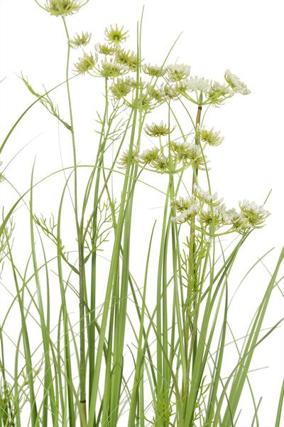 Iarba artificiala Onion 120 cm cu 9 flori de morcov albe