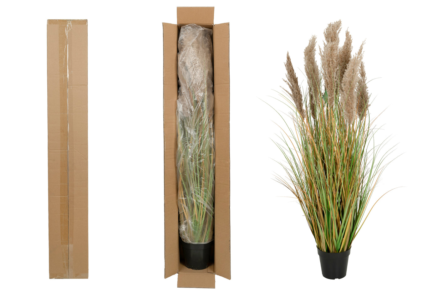 Iarba artificiala Onion 120 cm cu 9 flori naturale de pampas bej