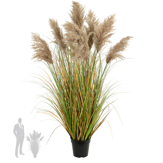 Iarba artificiala Onion 120 cm cu 9 flori naturale de pampas bej