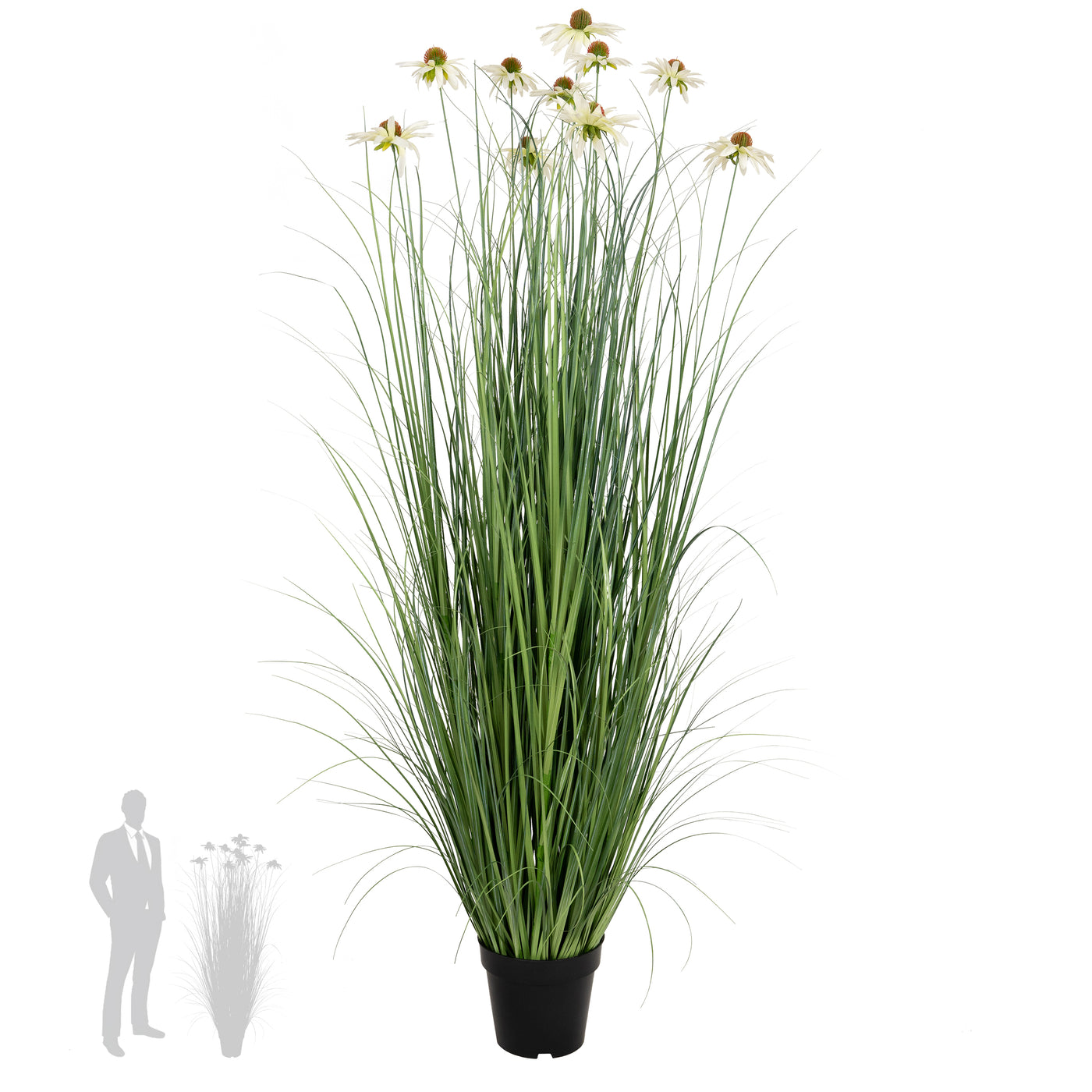 Iarba artificiala Onion 150 cm cu 10 flori albe de crizantema
