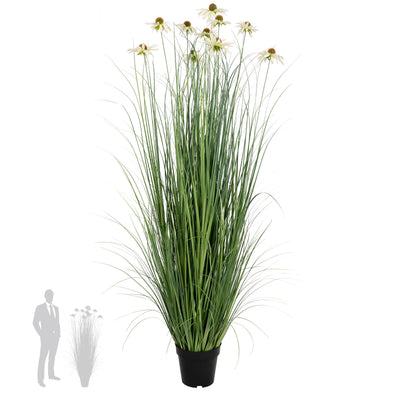 Iarba artificiala Onion 150 cm cu 10 flori albe de crizantema
